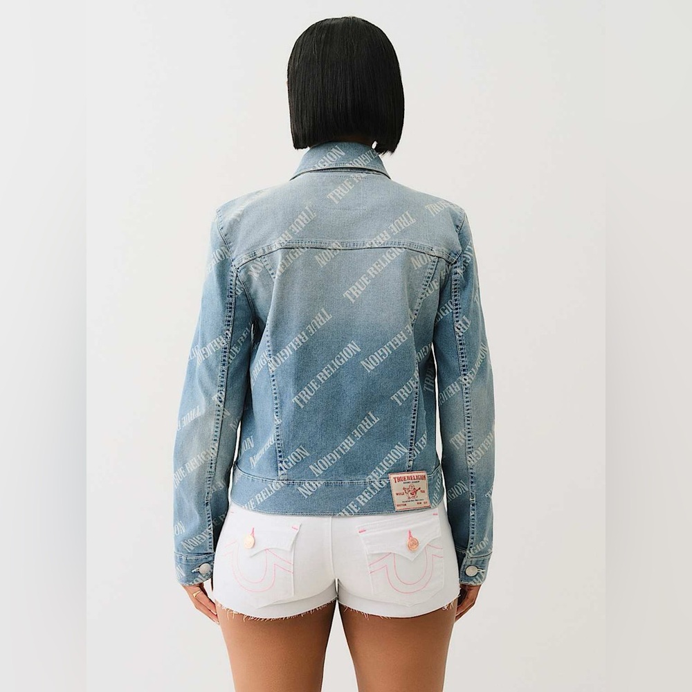 NWT True Religion Allover Logo Relaxed Trucker Jacket - Picture 4 of 16